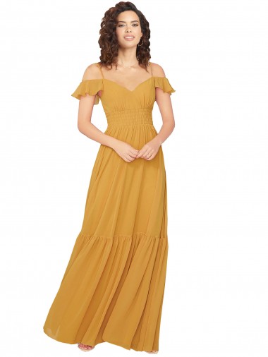 Fábrica de Buraco da fechadura Chiffon Decote V Comprimento Chão Ombro Frio Vestidos de Madrinha