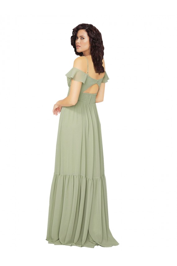 Fábrica de Buraco da fechadura Chiffon Decote V Comprimento Chão Ombro Frio Vestidos de Madrinha