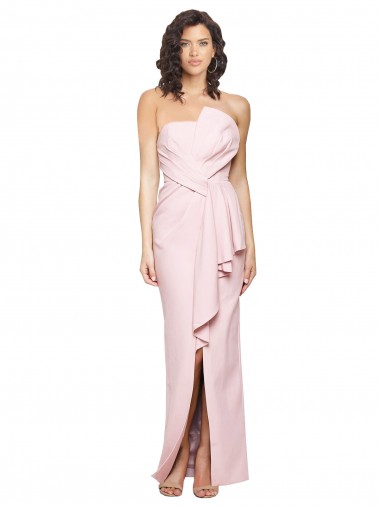 Fábrica de Lombar Crepe Esticado Sem alças Comprimento Chão Sem Mangas Rosa Vestidos de Madrinha / Vestidos de Noite / Vestidos de Festa