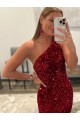 Fábrica de Lantejoulas Veludo Um Ombro Comboio Varredela Sem Mangas Bainha Vestidos de Festa