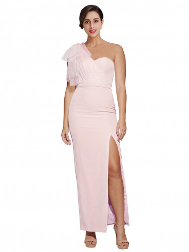 Fábrica de Lombar Crepe Esticado Um Ombro Comprimento Chão Sem Mangas Vestidos de Madrinha / Vestidos de Noite / Vestidos de Festa