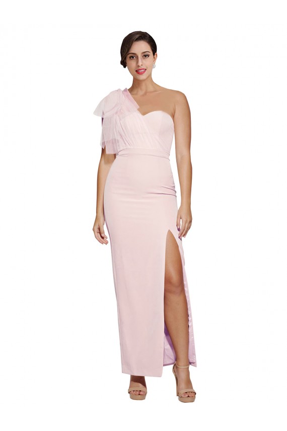 Fábrica de Lombar Crepe Esticado Um Ombro Comprimento Chão Sem Mangas Vestidos de Madrinha / Vestidos de Noite / Vestidos de Festa