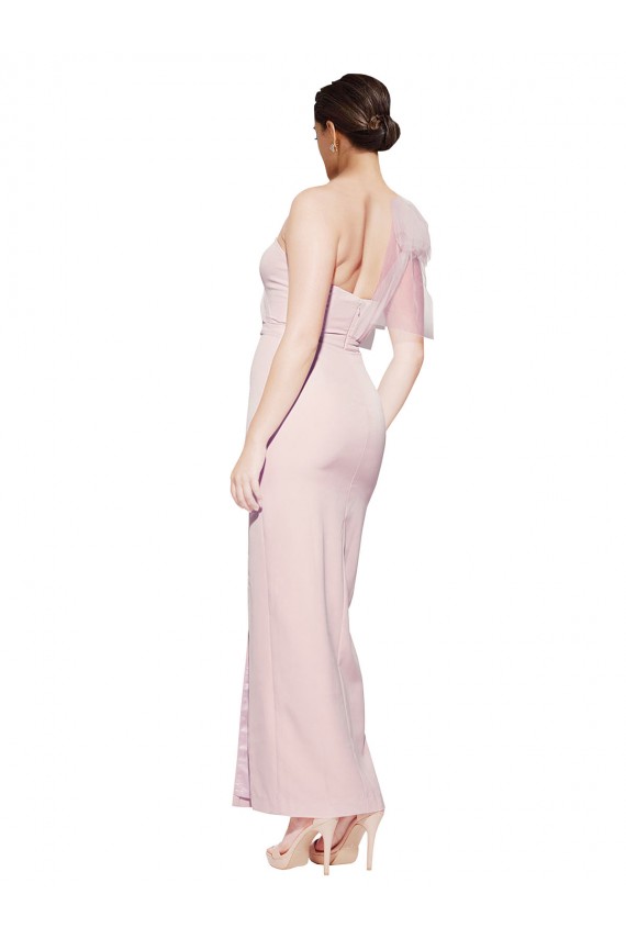 Fábrica de Lombar Crepe Esticado Um Ombro Comprimento Chão Sem Mangas Vestidos de Madrinha / Vestidos de Noite / Vestidos de Festa