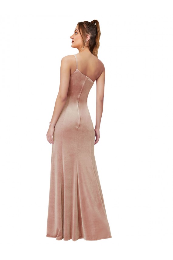 Fábrica de Veludo Elástico Um Ombro Comprimento Chão Sem Mangas Bainha Vestidos de Madrinha / Vestidos de Noite / Vestidos de Festa