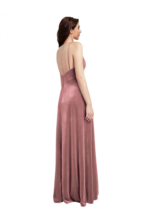 Fábrica de Lombar Veludo Elástico Decote V Comprimento Chão Sem Mangas Vestidos de Madrinha / Vestidos de Noite / Vestidos de Festa