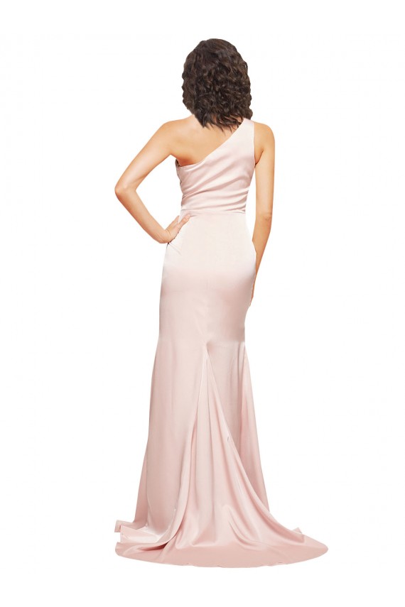 Fábrica de Cetim Sedoso Um Ombro Comprimento Chão Sem Mangas Rosa Vestidos de Madrinha / Vestidos de Noite / Vestidos de Festa