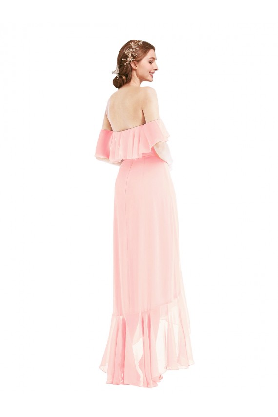 Fábrica de Chiffon Fora do Ombro Comprimento Chão Sem Mangas Alto Baixo, Vestidos de Madrinha
