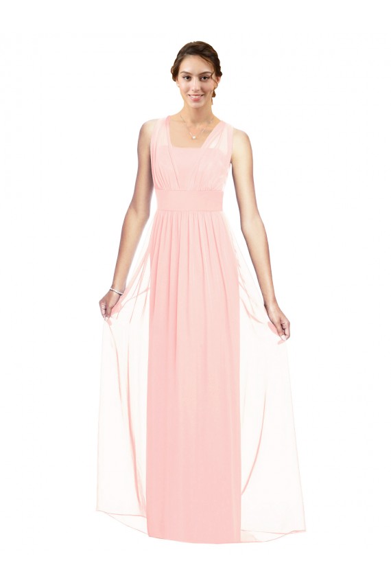 Fábrica de Chiffon Decote V Comprimento Chão Sem Mangas Longo Vestidos de Madrinha