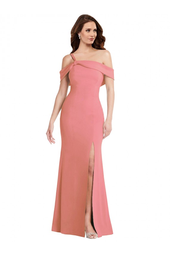 Fábrica de Lombar Crepe Esticado Um Ombro Comprimento Chão Sem Mangas Vestidos de Madrinha / Vestidos de Festa