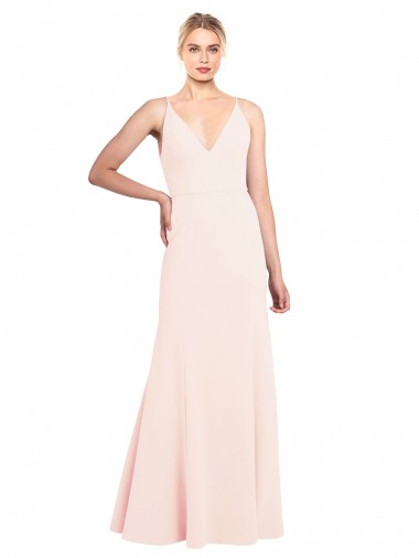 Fábrica de Costas em V Crepe Esticado Decote V Comprimento Chão Sem Mangas Linha A Longo Vestidos de Madrinha / Vestidos de Noite / Vestidos de Festa