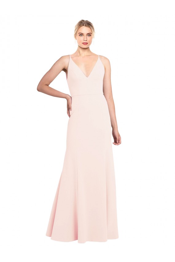 Fábrica de Costas em V Crepe Esticado Decote V Comprimento Chão Sem Mangas Linha A Longo Vestidos de Madrinha / Vestidos de Noite / Vestidos de Festa