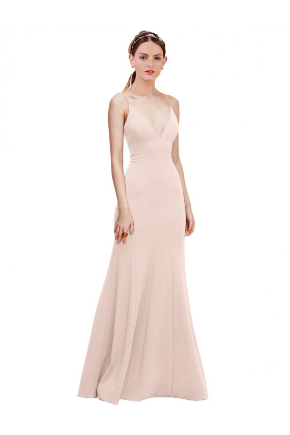 Fábrica de Costas em V Crepe Esticado Decote V Comprimento Chão Sem Mangas Rosa Vestidos de Madrinha / Vestidos de Noite / Vestidos de Festa