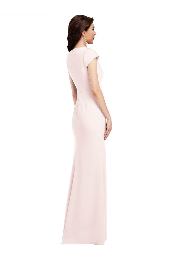 Fábrica de Crepe Esticado Decote V Comprimento Chão Mangas Curtas Vestidos de Madrinha / Vestidos de Noite / Vestidos de Festa