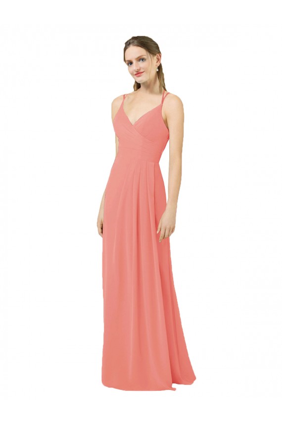 Fábrica de Buraco da fechadura Chiffon Decote V Comprimento Chão Sem Mangas Bainha Vestidos de Madrinha