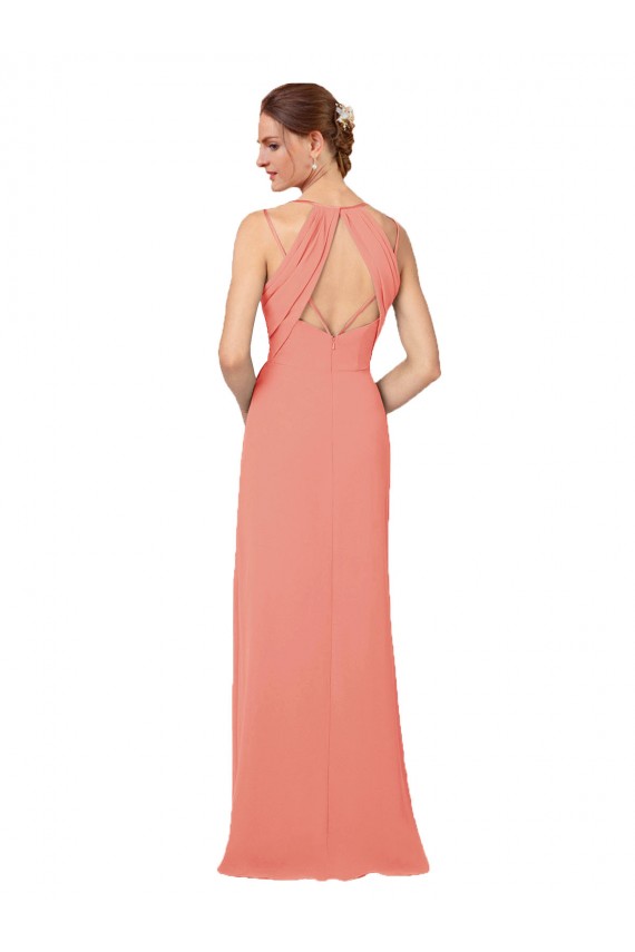 Fábrica de Buraco da fechadura Chiffon Decote V Comprimento Chão Sem Mangas Bainha Vestidos de Madrinha