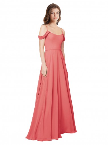 Fábrica de Lombar Chiffon Fora do Ombro Comprimento Chão Sem Mangas Linha A Longo Vestidos de Madrinha