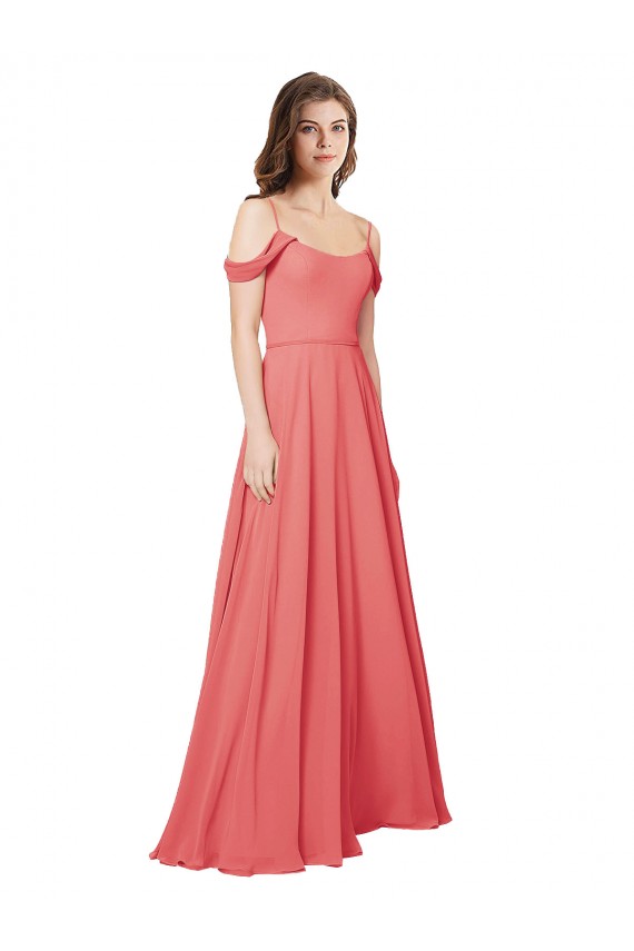 Fábrica de Lombar Chiffon Fora do Ombro Comprimento Chão Sem Mangas Linha A Longo Vestidos de Madrinha