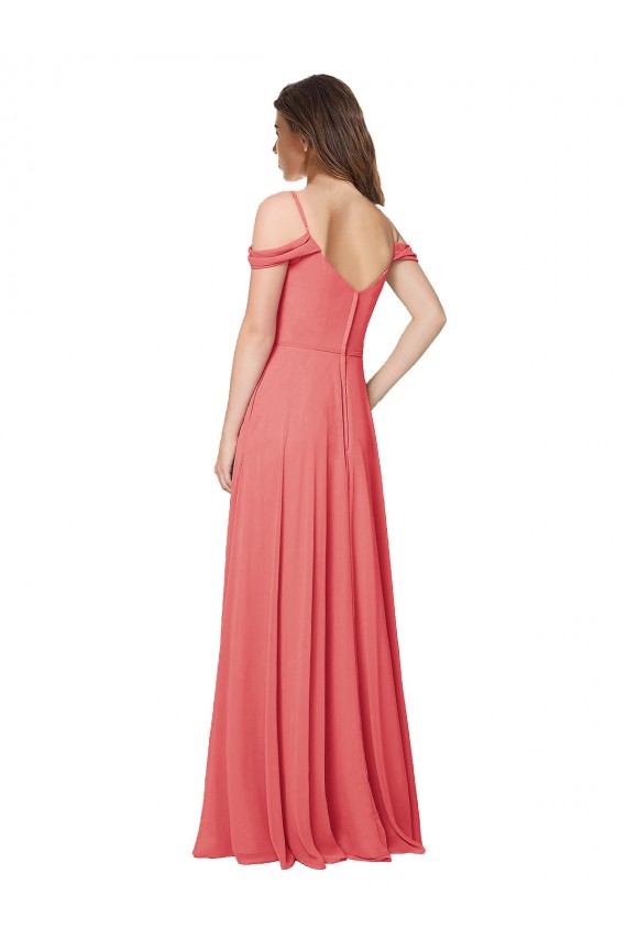Fábrica de Lombar Chiffon Fora do Ombro Comprimento Chão Sem Mangas Linha A Longo Vestidos de Madrinha