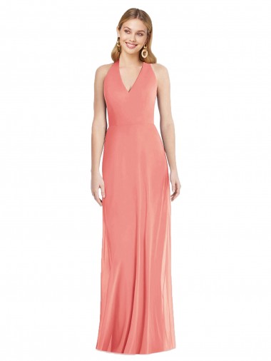 Fábrica de Chiffon Cabeçada Comprimento Chão Sem Mangas Vestidos de Madrinha / Vestidos de Noite