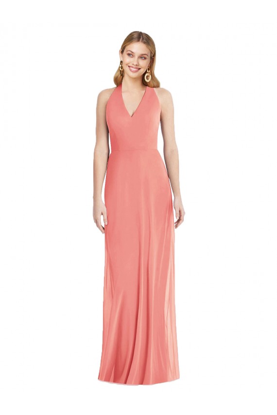 Fábrica de Chiffon Cabeçada Comprimento Chão Sem Mangas Vestidos de Madrinha / Vestidos de Noite