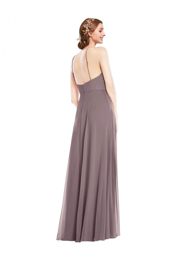 Fábrica de Lombar Chiffon Cabeçada Comprimento Chão Sem Mangas Vestidos de Madrinha / Vestidos de Noite