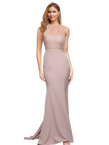 Fábrica de Crepe Esticado Amor Comboio Varredela Sem Mangas Longo Vestidos de Madrinha / Vestidos de Noite / Vestidos de Festa