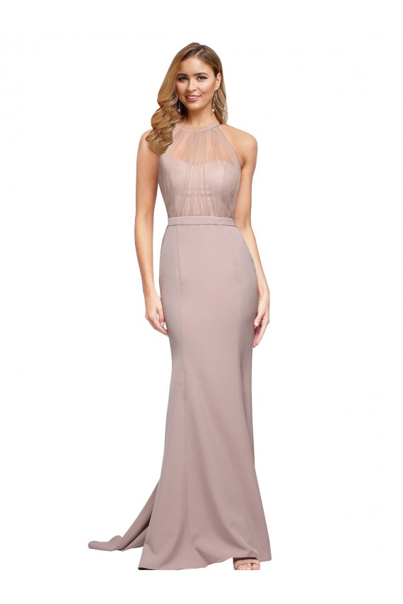 Fábrica de Crepe Esticado Amor Comboio Varredela Sem Mangas Longo Vestidos de Madrinha / Vestidos de Noite / Vestidos de Festa
