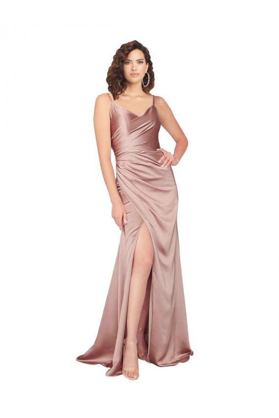 Fábrica de Costas em V Cetim Sedoso Decote V Comprimento Chão Sem Mangas Bainha Vestidos de Madrinha / Vestidos de Noite / Vestidos de Festa