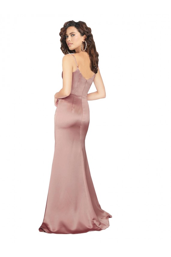 Fábrica de Costas em V Cetim Sedoso Decote V Comprimento Chão Sem Mangas Bainha Vestidos de Madrinha / Vestidos de Noite / Vestidos de Festa