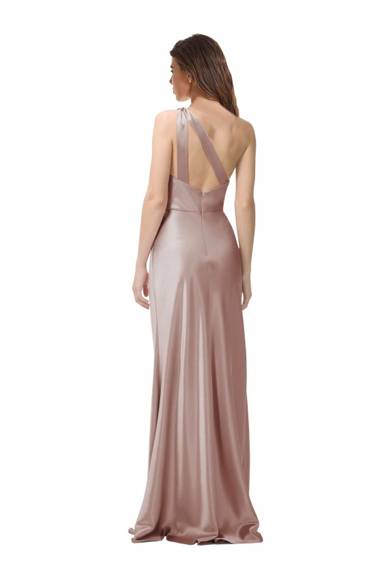 Fábrica de Abrir de volta Cetim Elástico Um Ombro Comprimento Chão Sem Mangas Longo Vestidos de Madrinha / Vestidos de Noite / Vestidos de Festa