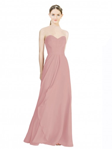 Fábrica de Lombar Chiffon Amor Comprimento Chão Sem Mangas Rosa Empoeirado Vestidos de Madrinha