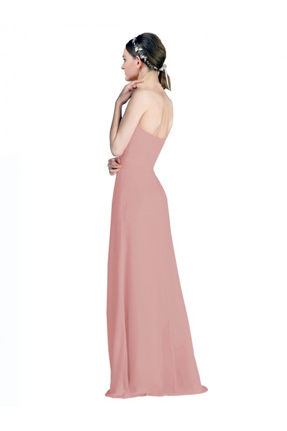 Fábrica de Lombar Chiffon Amor Comprimento Chão Sem Mangas Rosa Empoeirado Vestidos de Madrinha