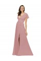 Fábrica de Costas em V Chiffon Decote V Comprimento Chão Mangas Esvoaçantes Rosa Empoeirado Vestidos de Madrinha