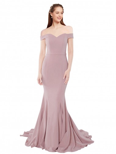 Fábrica de Crepe Esticado Fora do Ombro Comboio Varredela Sem Mangas Vestidos de Madrinha / Vestidos de Noite / Vestidos de Festa