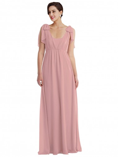 Fábrica de Chiffon Cabeçada Comprimento Chão Sem Mangas Rosa Empoeirado Vestidos de Madrinha