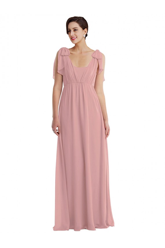 Fábrica de Chiffon Cabeçada Comprimento Chão Sem Mangas Rosa Empoeirado Vestidos de Madrinha