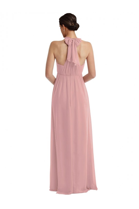 Fábrica de Chiffon Cabeçada Comprimento Chão Sem Mangas Rosa Empoeirado Vestidos de Madrinha