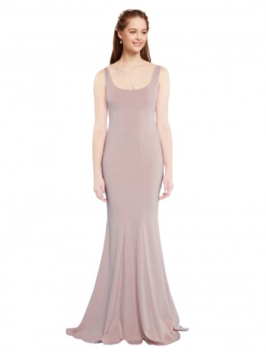 Fábrica de Crepe Esticado Colher Comprimento Chão Mangas Curtas Vestidos de Madrinha / Vestidos de Noite / Vestidos de Festa