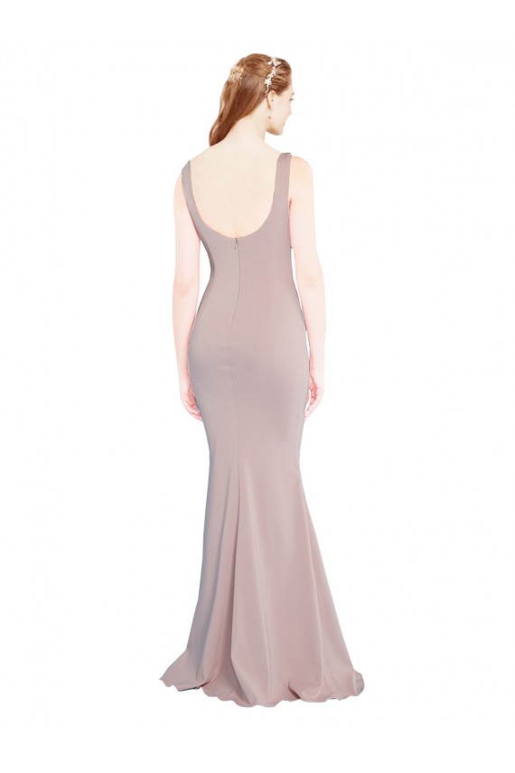 Fábrica de Crepe Esticado Colher Comprimento Chão Mangas Curtas Vestidos de Madrinha / Vestidos de Noite / Vestidos de Festa