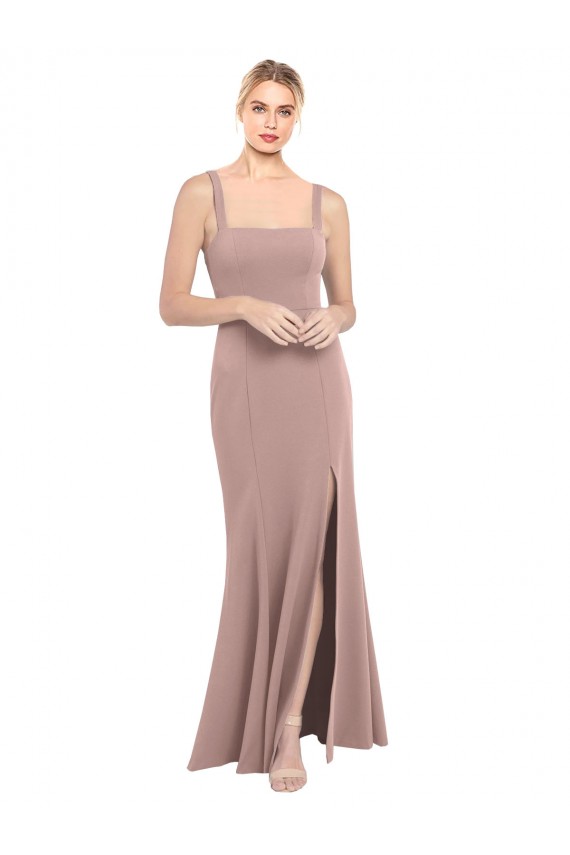 Fábrica de Crepe Esticado Decote Quadrado Comprimento Chão Sem Mangas Sereia Vestidos de Madrinha / Vestidos de Festa