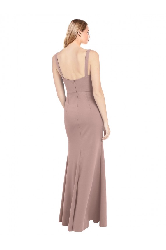 Fábrica de Crepe Esticado Decote Quadrado Comprimento Chão Sem Mangas Sereia Vestidos de Madrinha / Vestidos de Festa