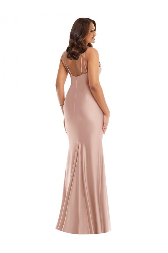 Fábrica de Cetim Sedoso Decote V Comprimento Chão Sem Mangas Longo Vestidos de Madrinha / Vestidos de Noite / Vestidos de Festa