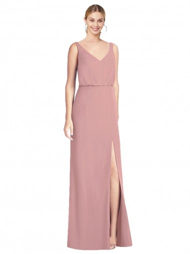Fábrica de Costas em V Chiffon Decote V Comprimento Chão Sem Mangas Rosa Empoeirado Vestidos de Madrinha