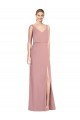 Fábrica de Costas em V Chiffon Decote V Comprimento Chão Sem Mangas Rosa Empoeirado Vestidos de Madrinha