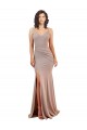 Fábrica de Lombar Crepe Esticado Decote V Comprimento Chão Sem Mangas Vestidos de Madrinha / Vestidos de Noite / Vestidos de Festa