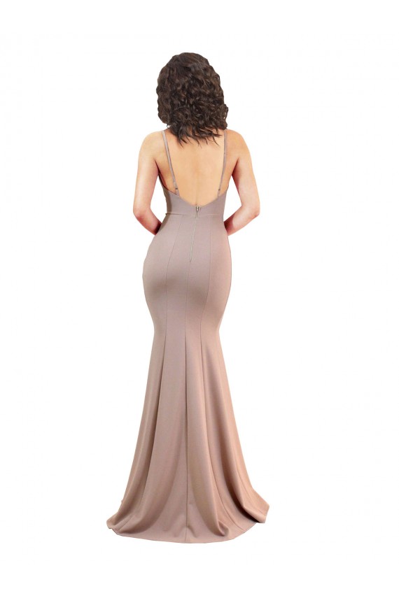 Fábrica de Lombar Crepe Esticado Decote V Comprimento Chão Sem Mangas Vestidos de Madrinha / Vestidos de Noite / Vestidos de Festa