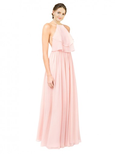 Fábrica de Abrir de volta Chiffon Cabeçada Comprimento Chão Sem Mangas Longo Vestidos de Madrinha