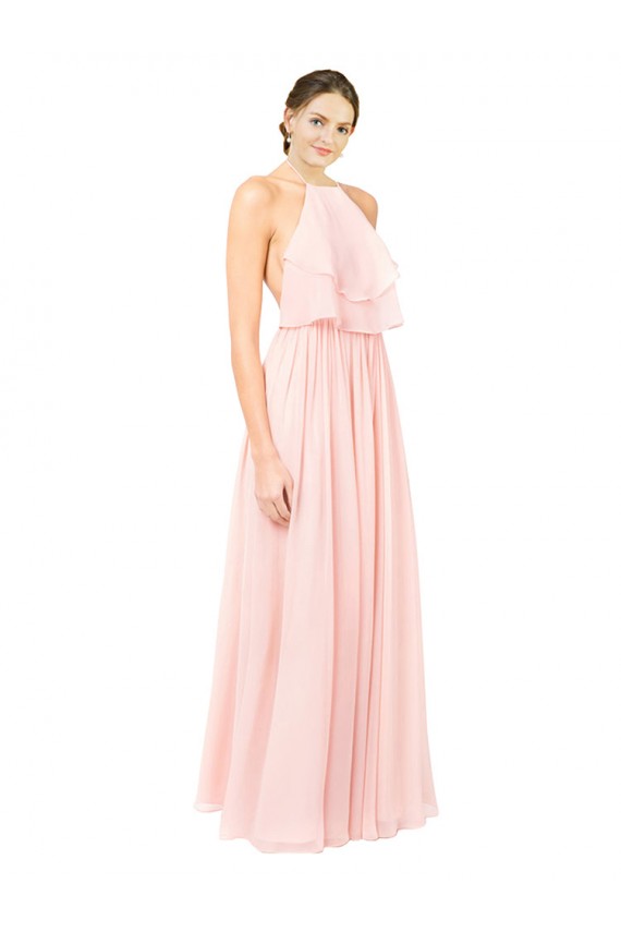 Fábrica de Abrir de volta Chiffon Cabeçada Comprimento Chão Sem Mangas Longo Vestidos de Madrinha