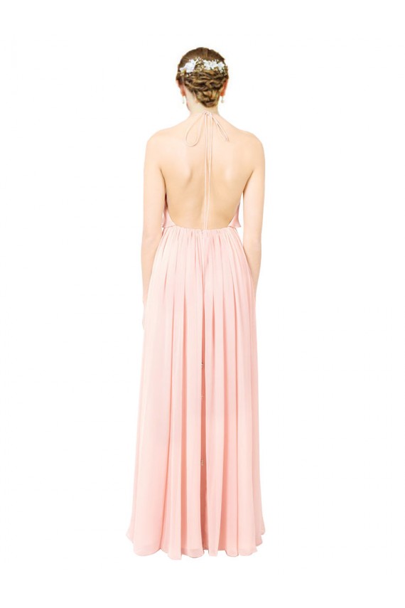 Fábrica de Abrir de volta Chiffon Cabeçada Comprimento Chão Sem Mangas Longo Vestidos de Madrinha
