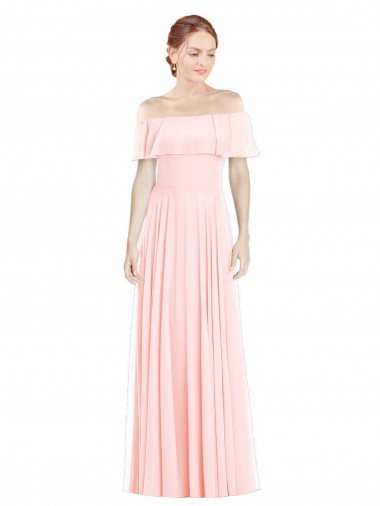 Fábrica de Chiffon Fora do Ombro Comprimento Chão Sem Mangas Rosa Vestidos de Madrinha